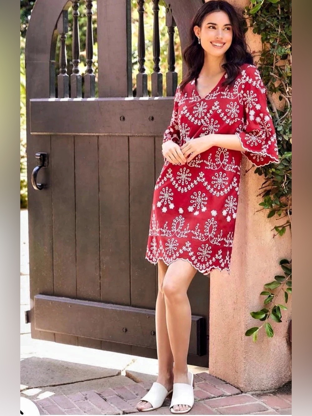 NWT $169 Karen Kane  Eyelet Mini Dress in Red & White Size Small
